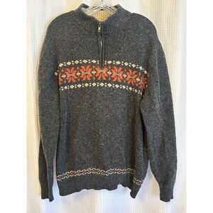AC Design Studio 1/4 Zip Heather Gray Sweater Fair Isle Mens L